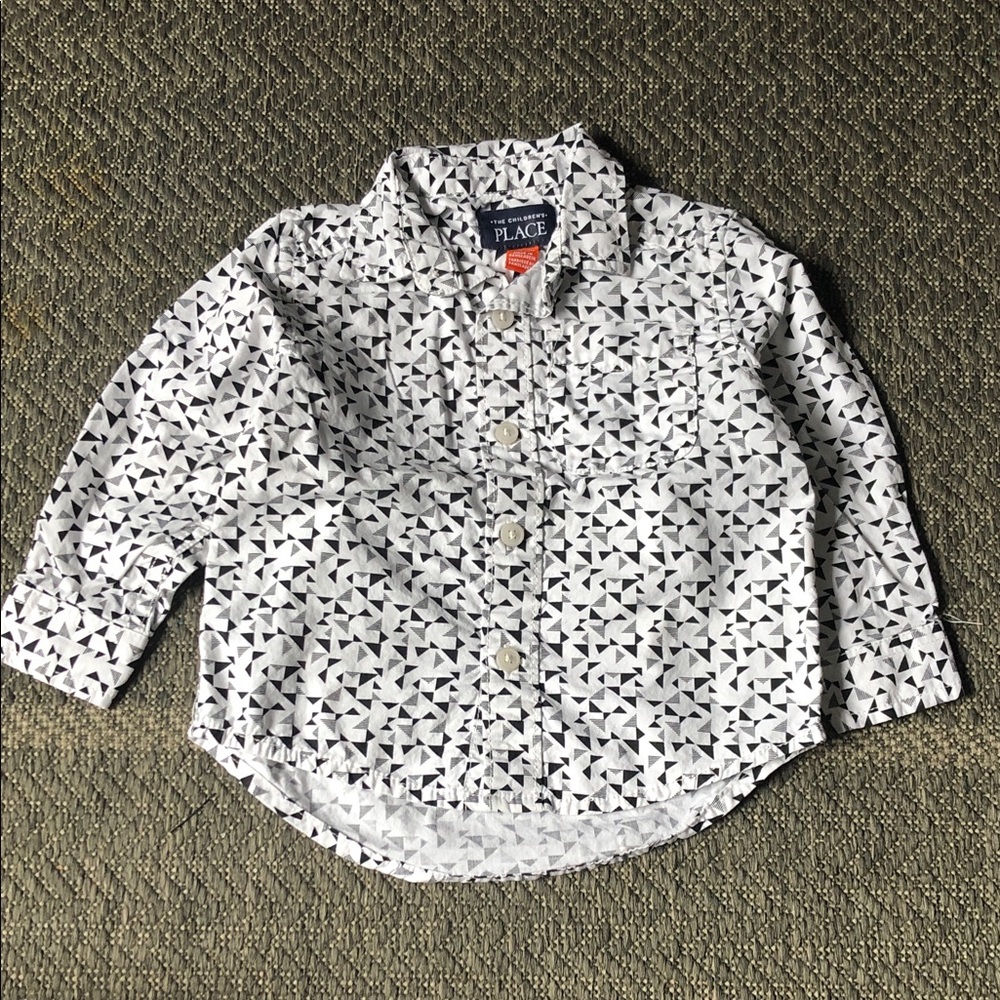The Children's Place White Button-Down Shirt with Black Geometric Print